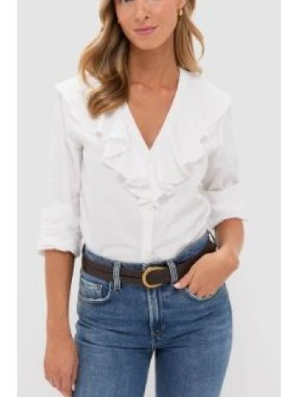 Tuckernuck White Cotton Sateen Ruffle Eileen Button Down Shirt Size S